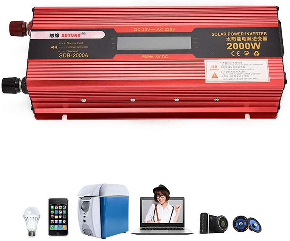 Inverter 2000W Voltage Transformer 12V/24V to 110V/220V Power Inverter LCD Display with an AC Socket 1 USB Port Fast Charging for Laptops IPads Game Consoles Etc 24v-220v (24v 220v)