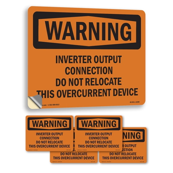 Inverter Output Connection Do Not Relocate OSHA WARNING Vinyl Decal Label 5 Inch x 3.5 Inch - 5 Pack
