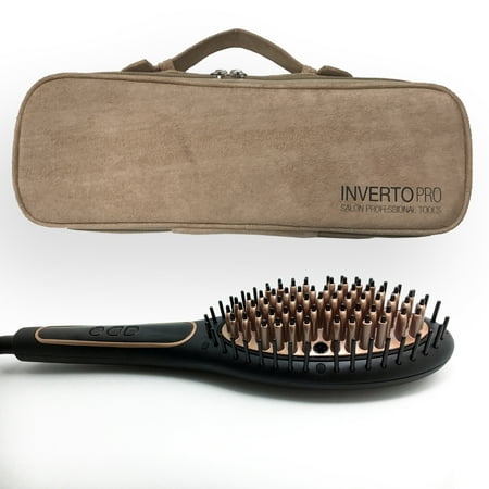 Inverto Pro 4G Straightening Copper Ceramic Brush 4th Generation with true 2X ionic generators Adjustable Temp, smooth hair quickly, Ergonomic design Dual Voltage Worldwide travel Auto 110V-220V