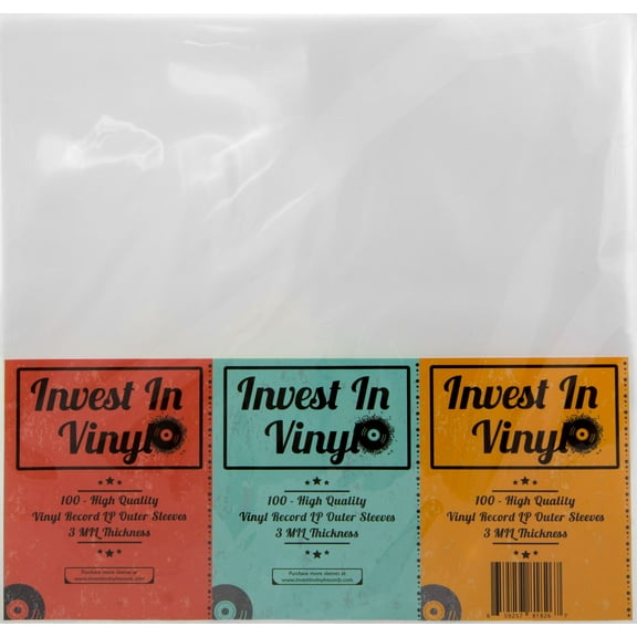 Invest In Vinyl 100 Clear Plastic Protective LP Outer Sleeves 3 Mil. Vinyl Record Sleeves Album Covers 12.75" x 12.5" Provide Your LP Collection with The Proper Protection