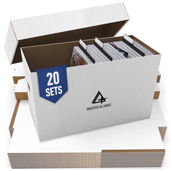 Invested Alliance Premium Short Comic Book Storage Box | Thick White Corrugated Paper Storage Box For Comics With Lid & Handles. Protects 150-175 Current & Silver Age Comics. (20 Pack)