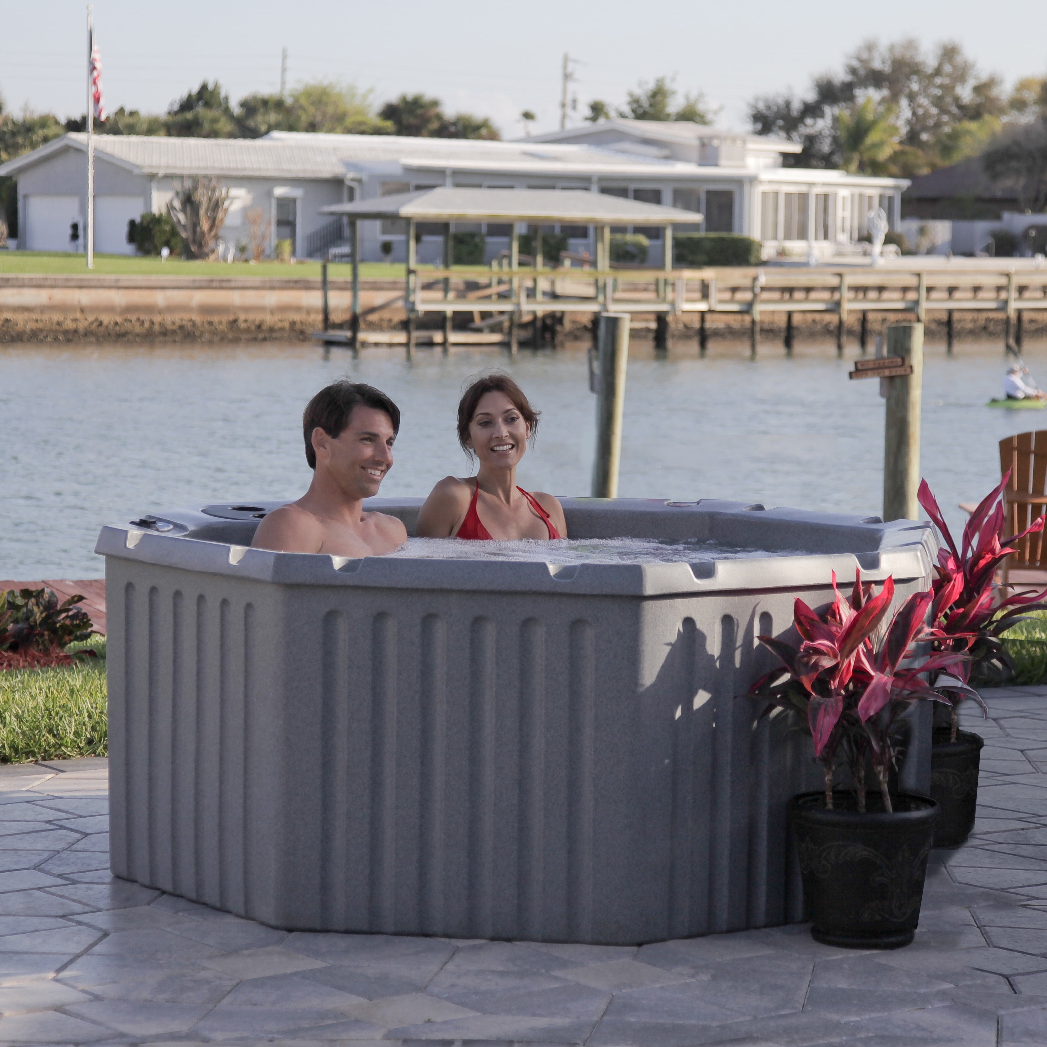 Gray Granite 5-Person Octagon Hot Tub with 11 Jets