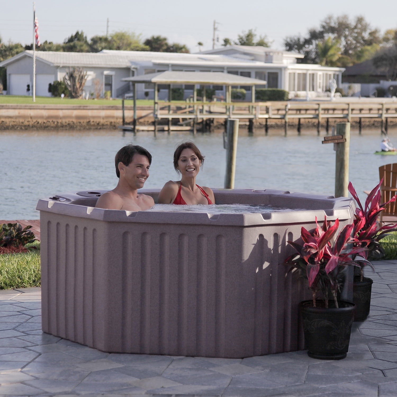 Millstone Gray 5-Person Octagon Hot Tub with 11 Jets