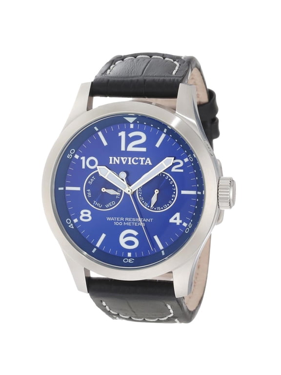 10490 Men's I-Force Specialty Blue Dial Black Leather Strap Watch