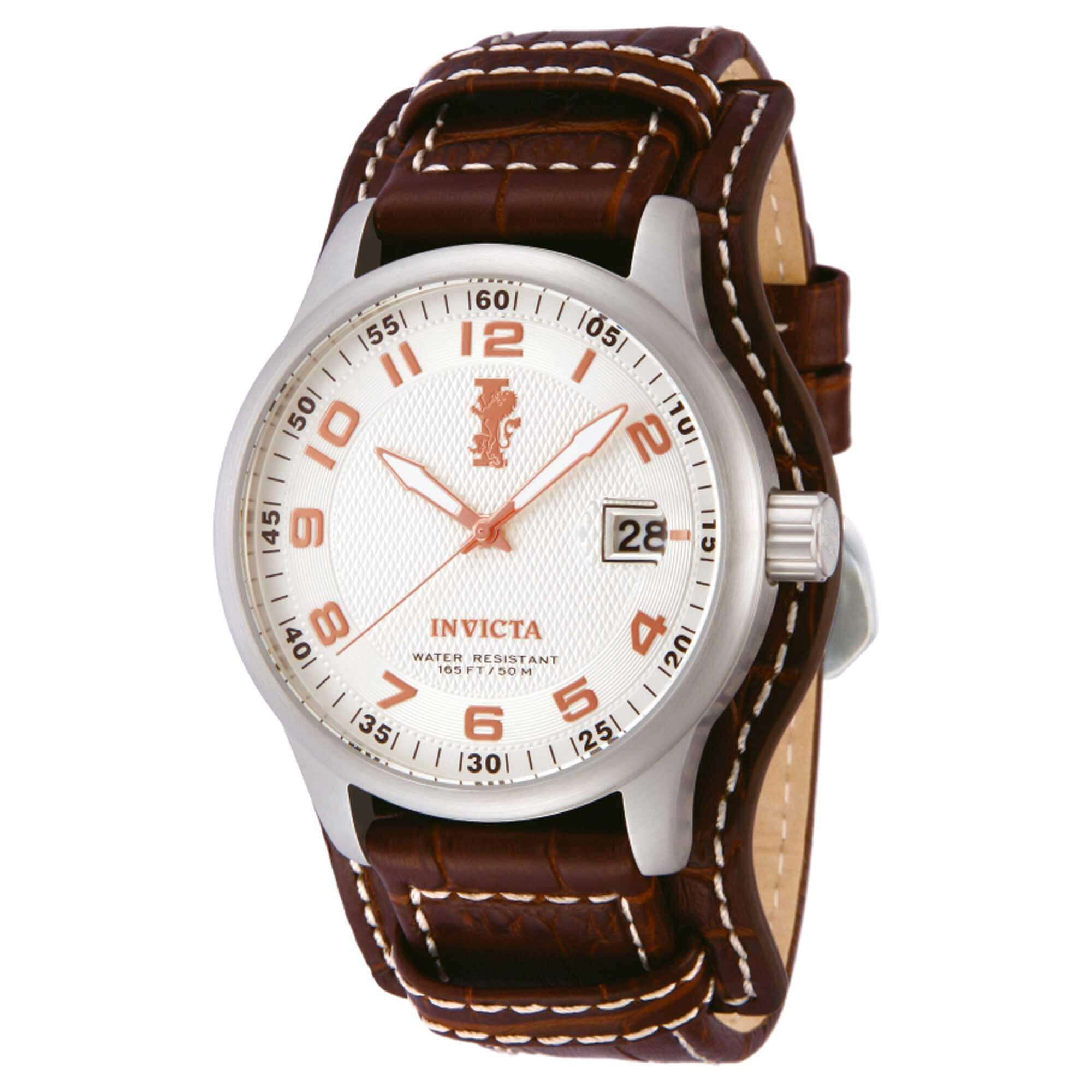 Invicta 12552 Men's I-Force Silver Tone Dial Leather Strap Watch