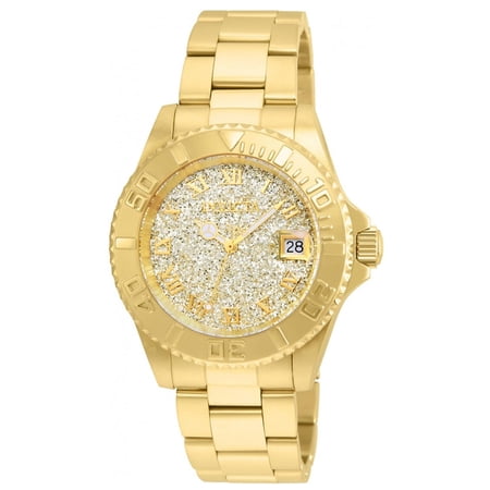 22707 Women's Angel Gold Textured Dial Yellow Gold Steel Bracelet Dive Watch