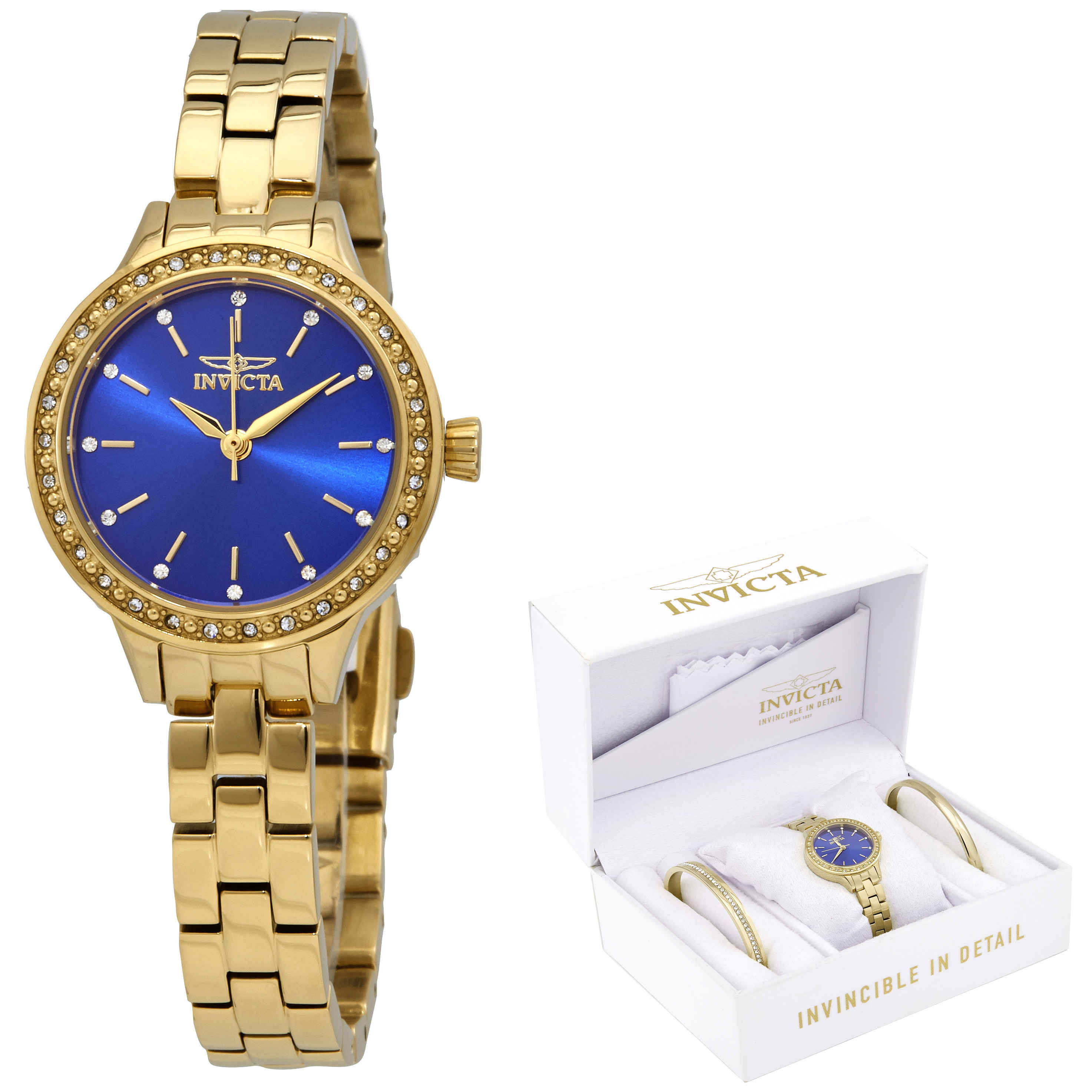 Invicta 29312 Womens Angel Quartz 3 Hand Blue Dial Watch with Gold