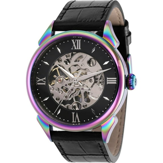 Invicta 38166 Men's Vintage Semi Skeleton Dial Leather Strap Watch