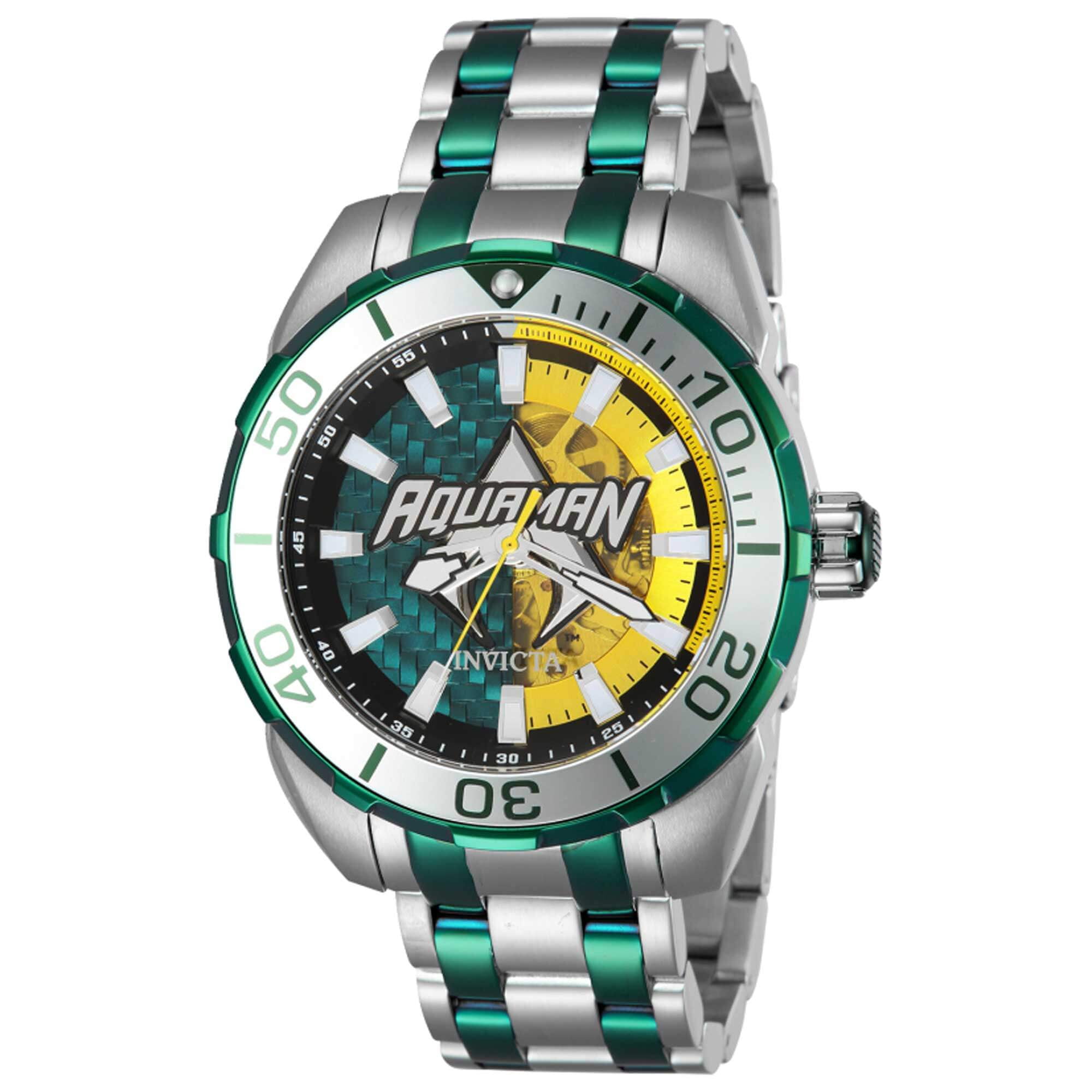 Invicta 43686 Men's DC Comics Aquaman Silver, Green Bracelet Watch