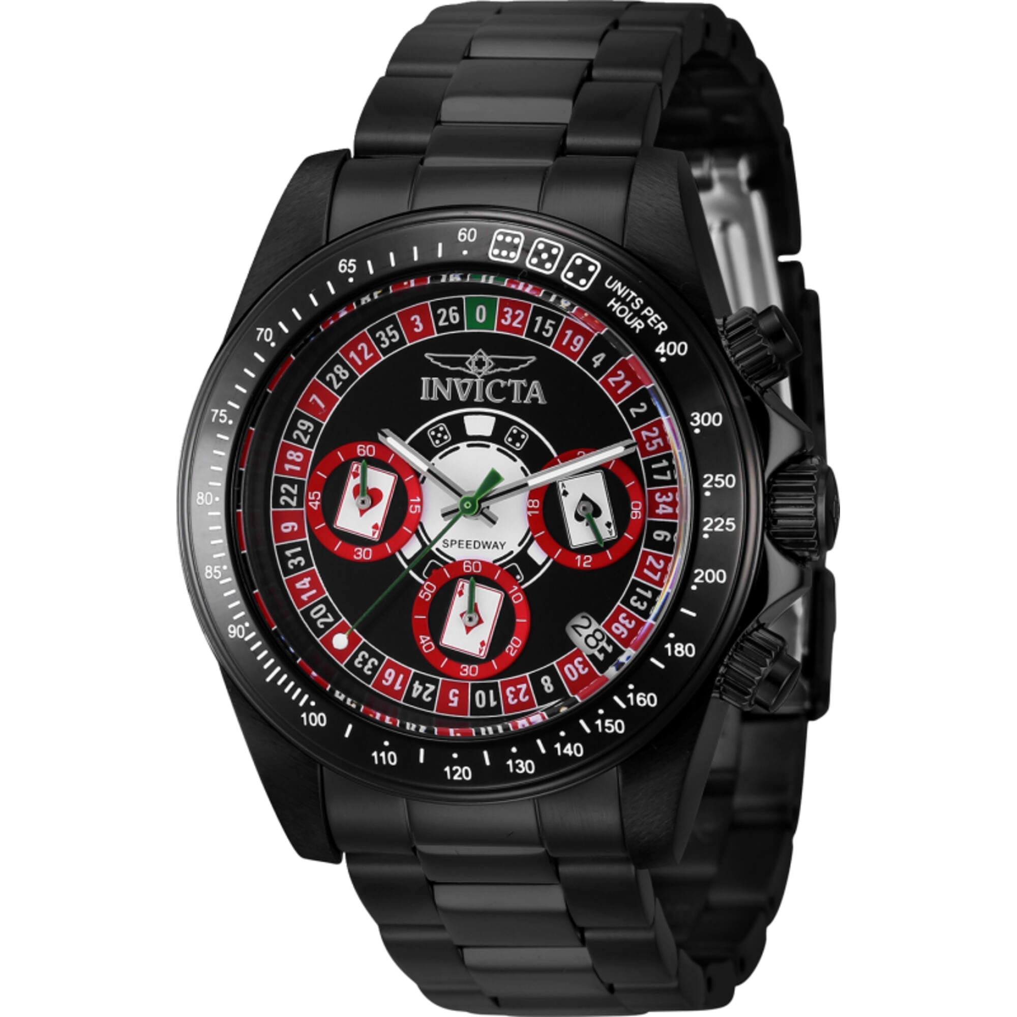 Invicta Speedway Roulette Casino Chronograph GMT Quartz Black Dial