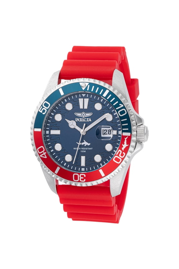 47164 Men's Pro Diver Blue Dial Red Silicone Strap Watch