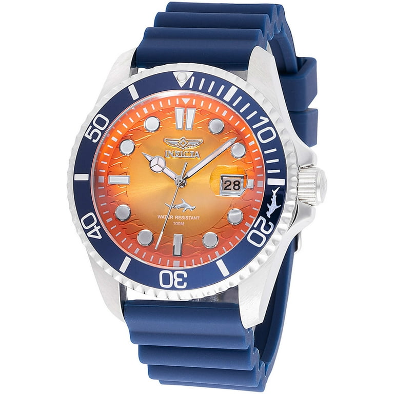 Invicta 47169 Men's Pro Diver Quartz Orange Dial Blue Strap Watch
