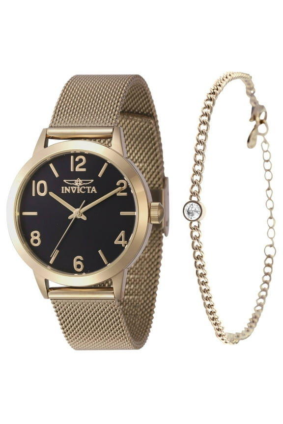 47277 Women's Wildflower Black Dial Mesh Bracelet Watch