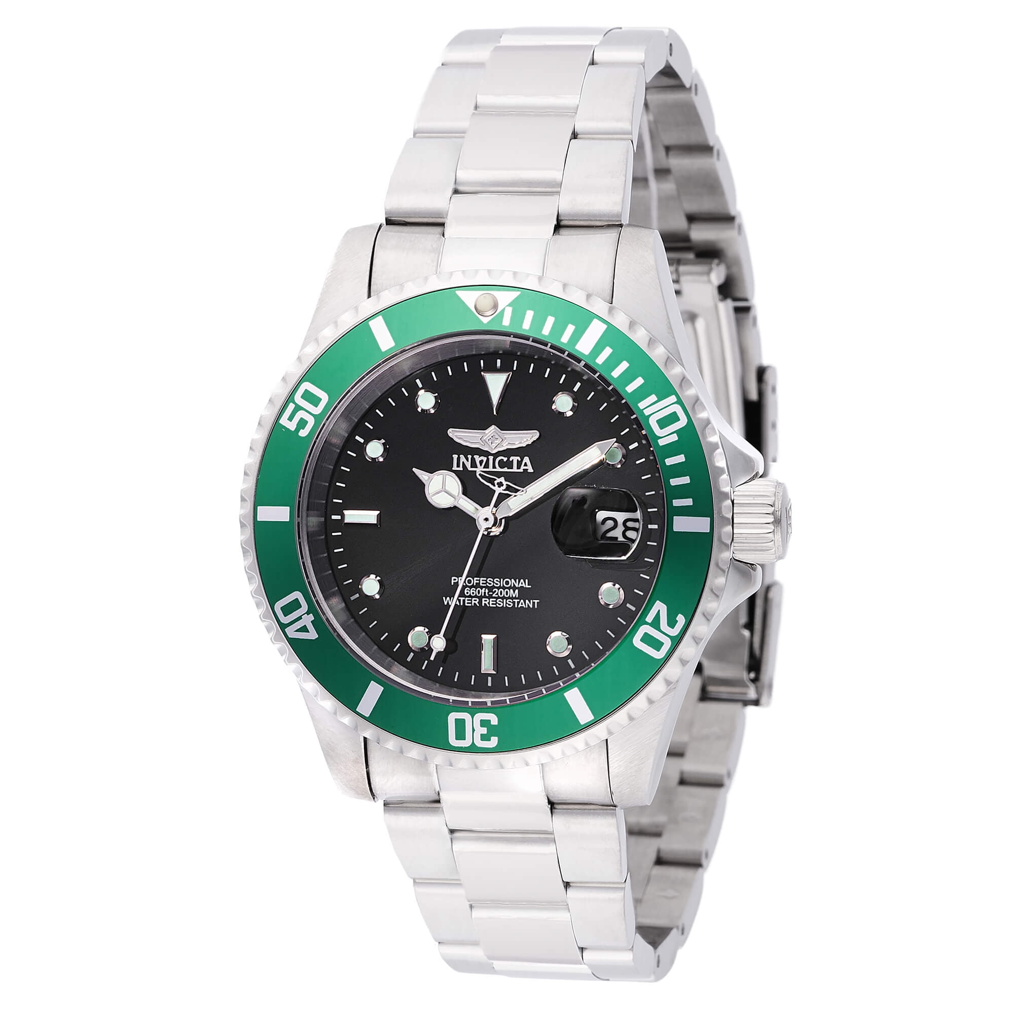 Invicta 47353 Men's Pro Diver Quartz Black Dial Green Bezel Watch