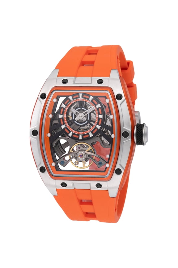 49034 Men's S1 Rally Skeleton Dial Orange Strap Watch