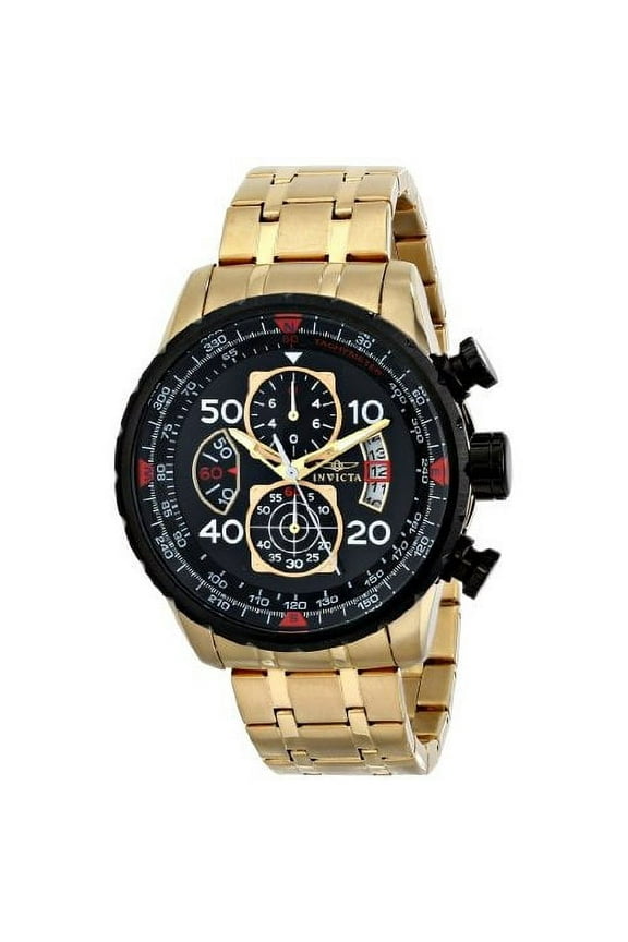 Aviator Chronograph Black Dial Gold-plated Men's Watch 17206