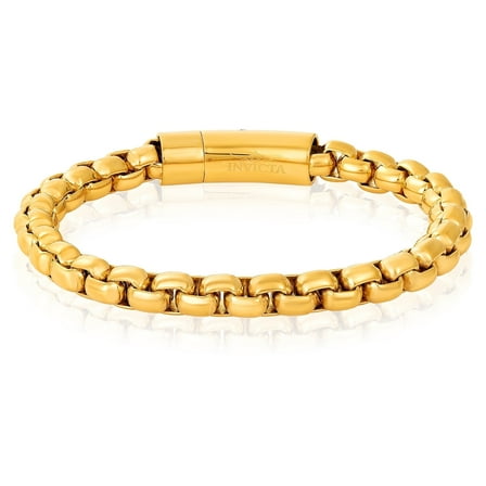 Invicta Jewelry Men's Box Chain Gold Plated Steel Bracelet (8mm) - 9"