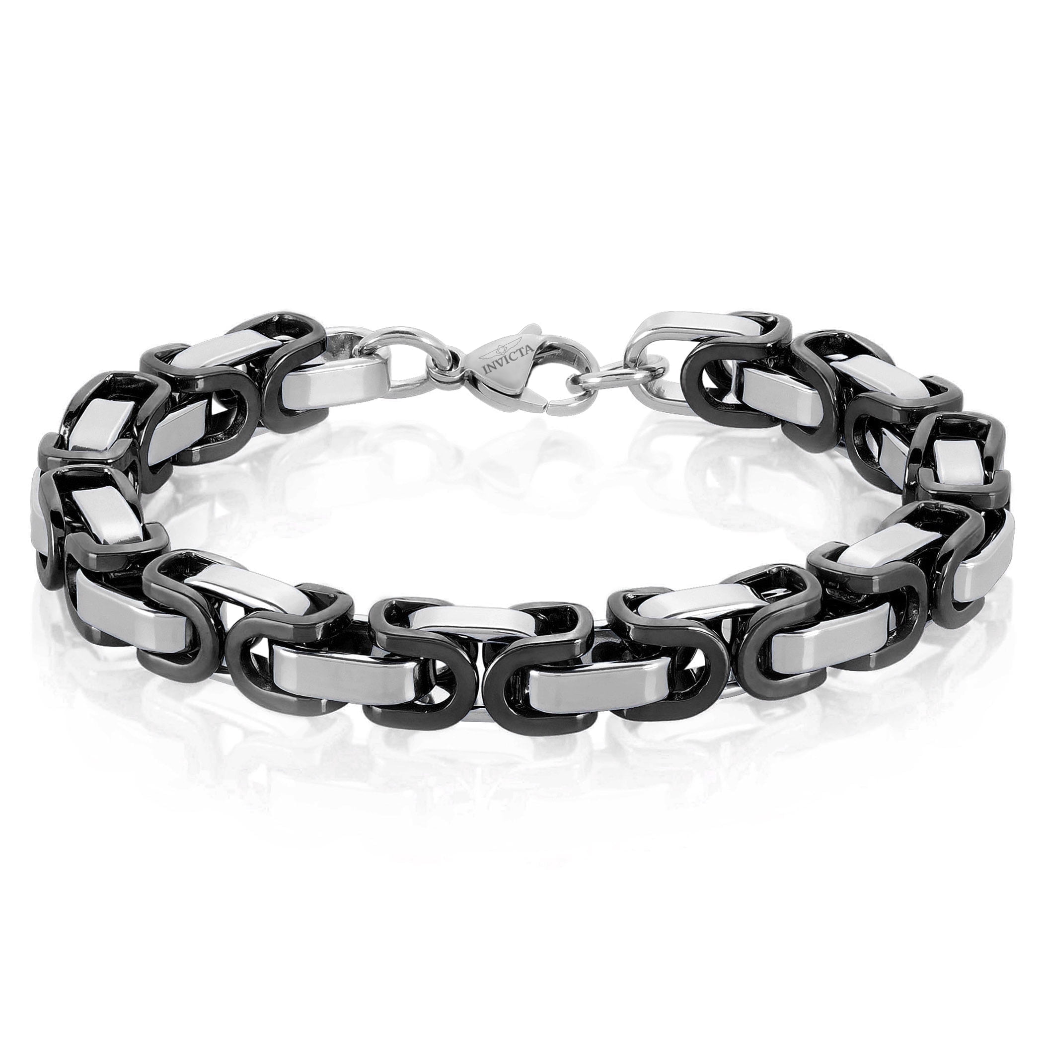 Invicta Jewelry Men's Byzantine Chain Black Two Tone Steel Bracelet (8mm) - 8.75"