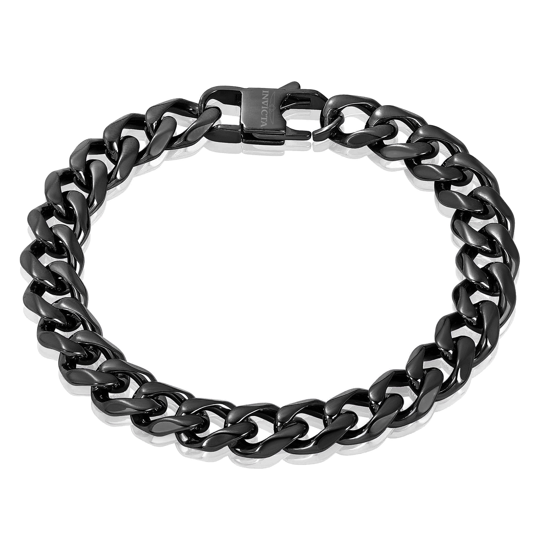 Invicta Jewelry Men's Curb Chain Black Plated Steel Bracelet (11mm) - 9"