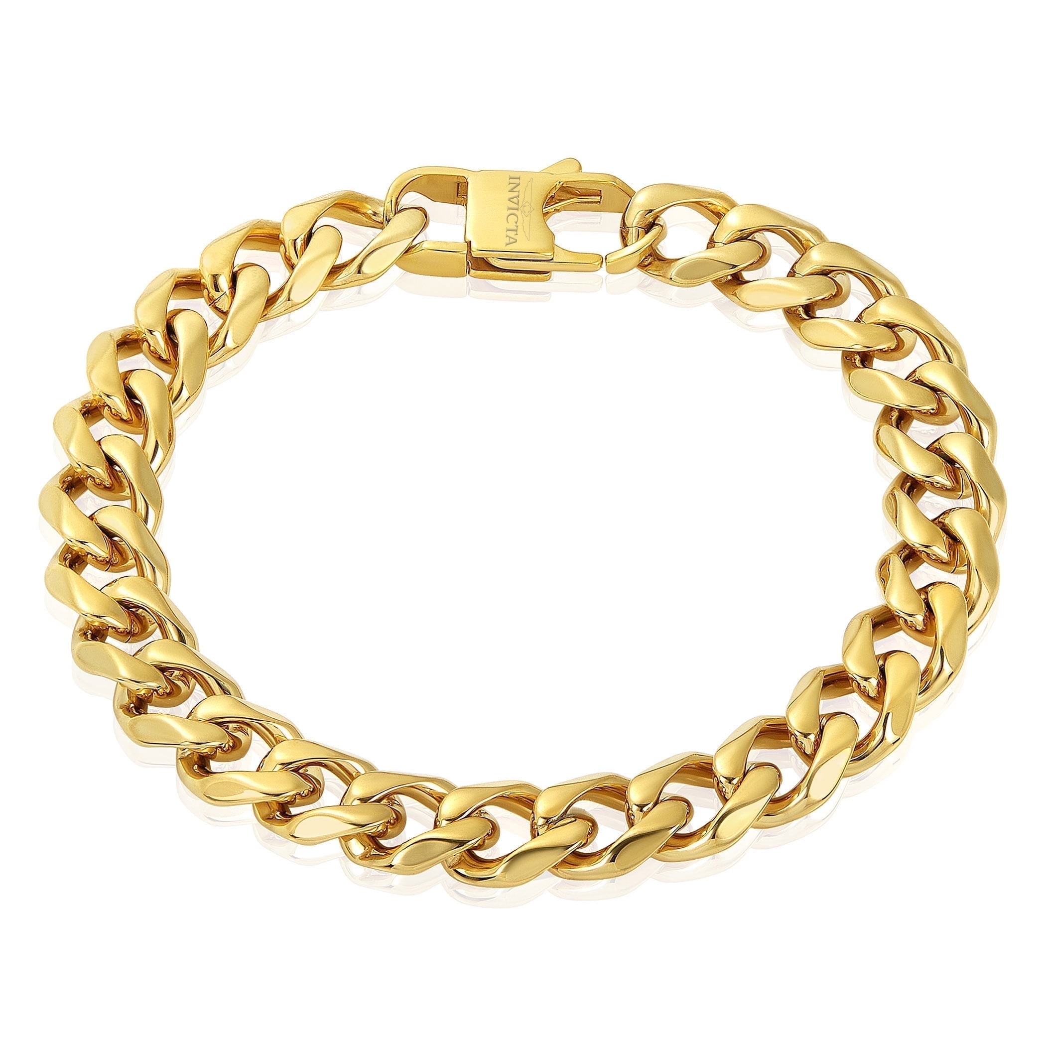 Invicta Jewelry Men's Curb Chain Gold Plated Steel Bracelet (11mm) - 9"