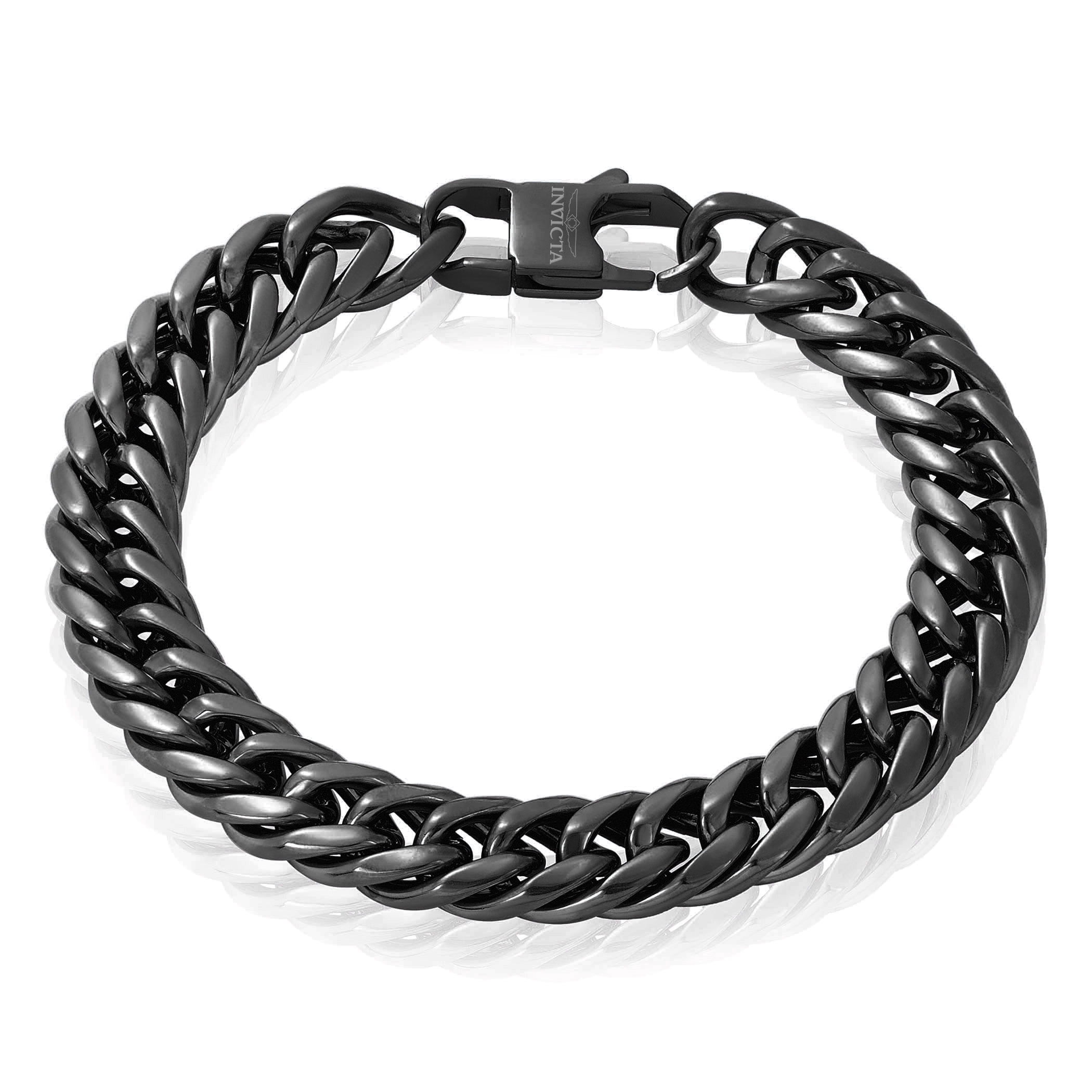 Invicta Jewelry Men's Double Curb Chain Black Plated Steel Bracelet (11.5mm) - 8.75"