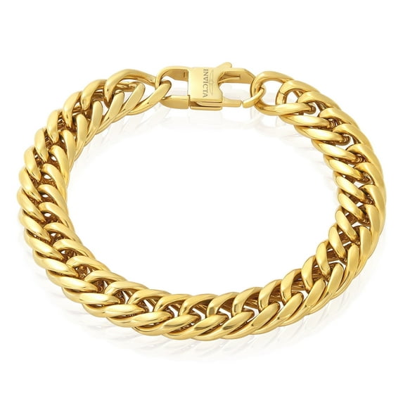 Invicta Jewelry Men's Double Curb Chain Gold Plated Steel Bracelet (11.5mm) - 8.75"