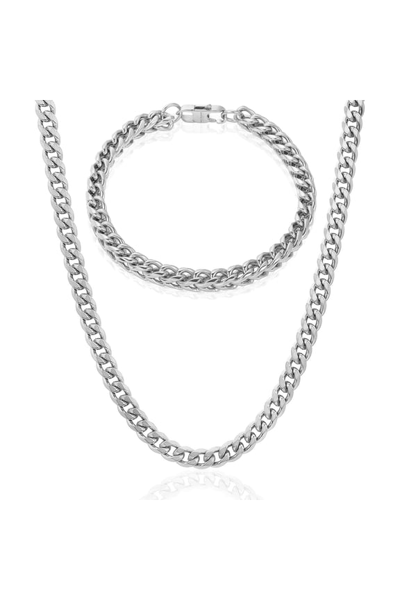 Invicta Jewelry Men's Franco Bracelet and Curb Necklace Chain Set