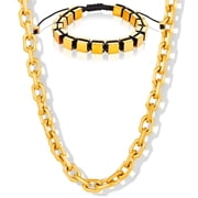 Invicta Jewelry Mens Gold Hematite Stone Bracelet and Chain Necklace Set