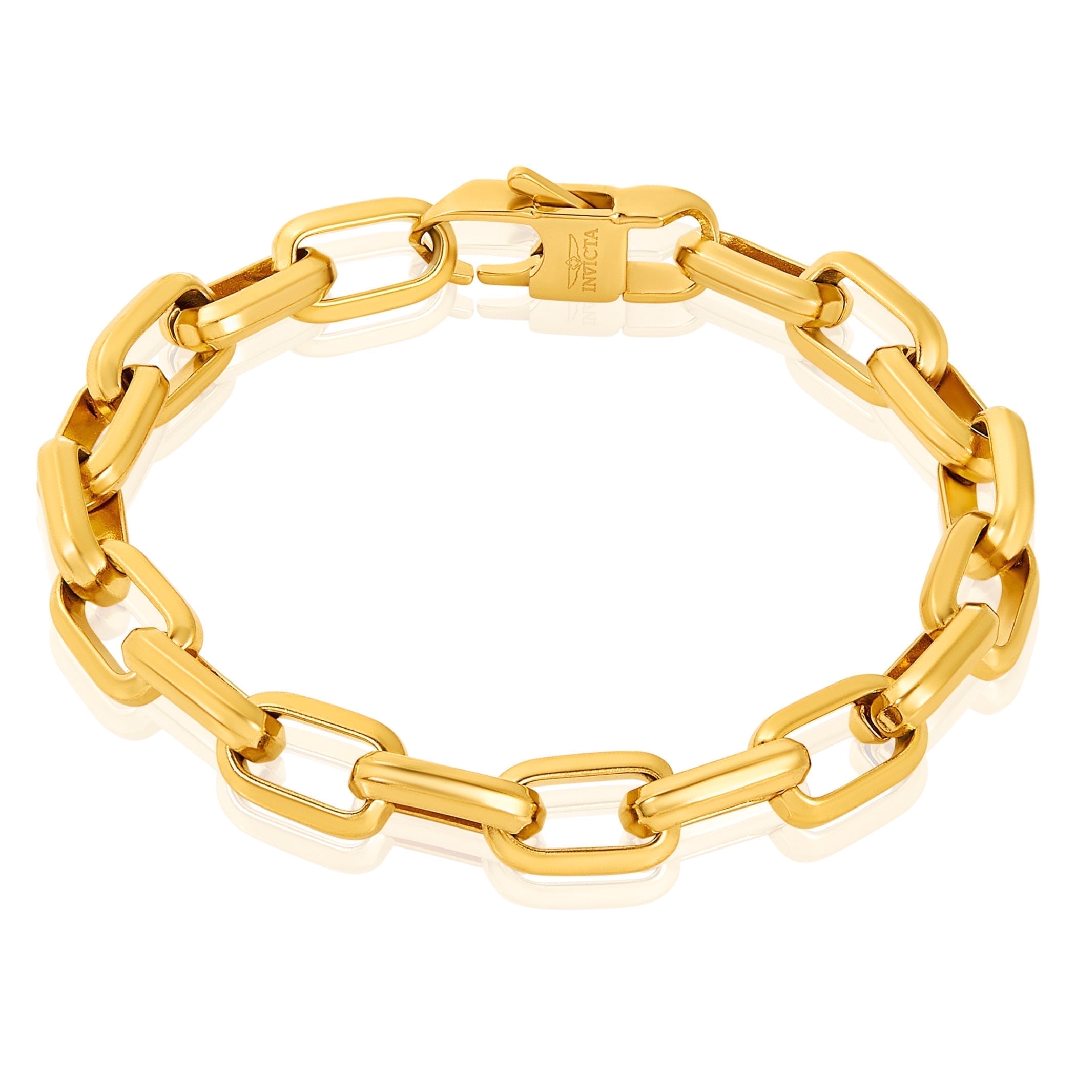 Invicta Jewelry Men's Large Nautical Oval Link Chain Gold Plated Bracelet (10mm) - 9"