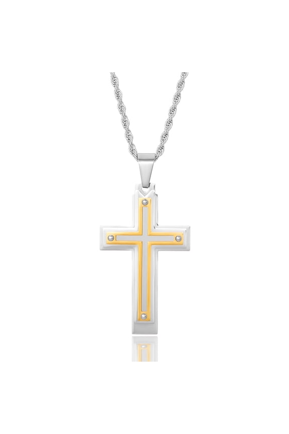 Invicta Jewelry Men's Multi Layer Cross Gold Plated Two Tone Necklace