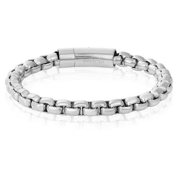 Invicta Jewelry Men's Polished Box Chain Steel Bracelet (8mm) - 9"