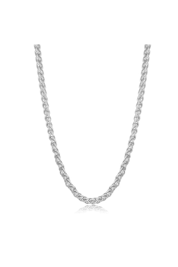 Invicta Jewelry Men's Polished Spiga Wheat Chain Stainless Steel Necklace (8mm) - 24"