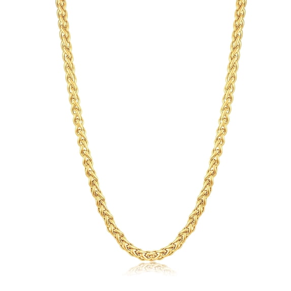 Invicta Jewelry Men's Spiga Wheat Chain Gold Plated Steel Necklace (8mm) - 24"
