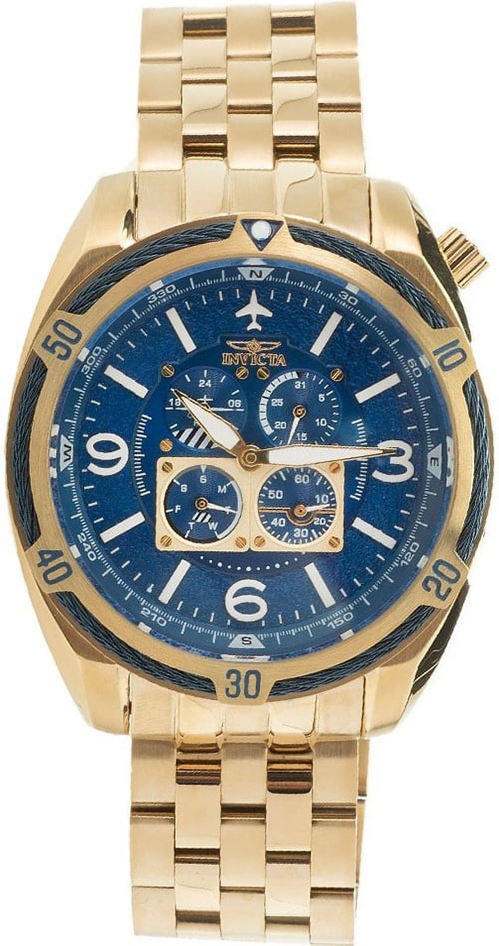 Invicta Men's Aviator Gold-Tone Steel Bracelet & Case Quartz Analog Watch 2 Invicta Men\u0027s Watch Aviator Chronograph Black Bezel Gold Tone