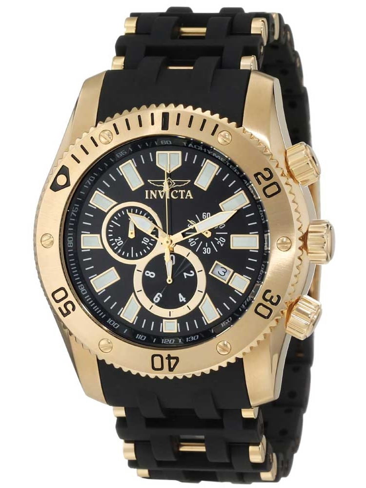 Invicta Men's 0140 Spider Collection Gold Tone Black Dial Rubber Strap Chronograph Watch