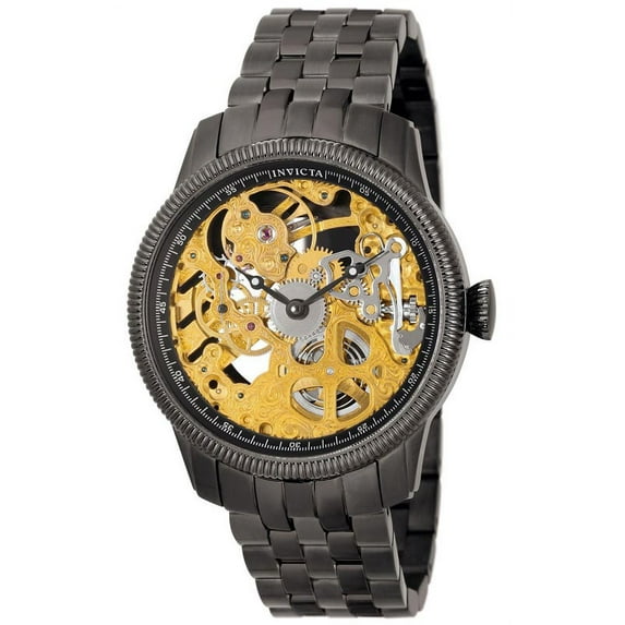 Invicta Men's 0569 Mechanical Black IP Plated SS Gold Skeleton Dial Watch