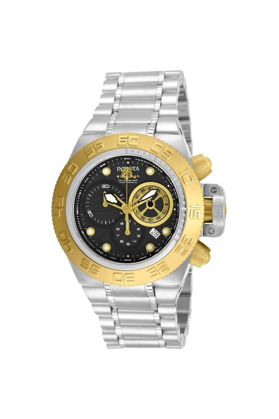 Men's 10144 Subaqua Noma IV Black Textured Dial Gold Tone Bezel Chronograph Watch