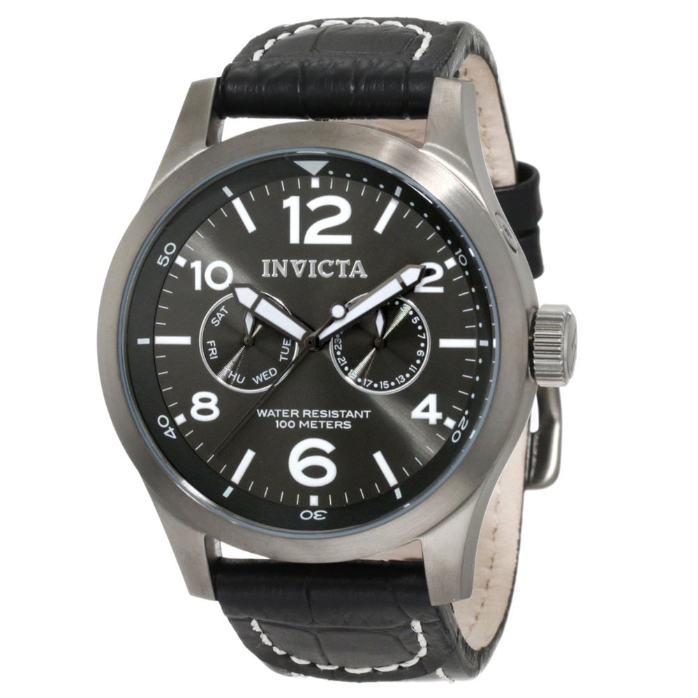 Invicta Men's 10492 Specialty Gunmetal Dial Gunmetal IP Steel Leather Strap Watch