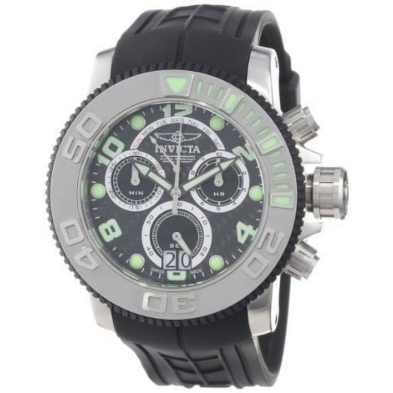 Invicta Men's 1063 Sea Hunter Chronograph Black Carbon Fiber Dial Black Polyurethane Watch
