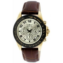 Invicta Men's 10709 Speedway Gold Tone Dial Brown Leather Strap Chronograph Watch