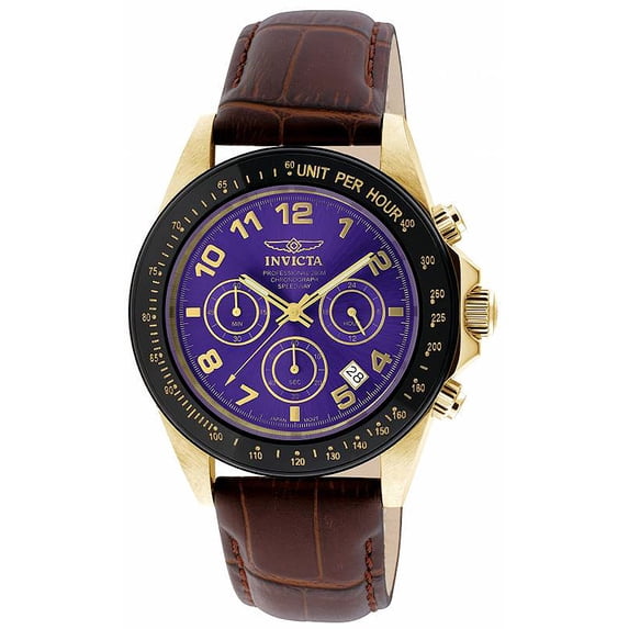 Invicta Men's 10710 Speedway Gold Tone Blue Dial Brown Leather Strap Chronograph Watch