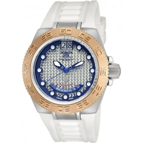 Men's 10882 Subaqua Reserve GMT Silver-Tone Dial White Rubber Watch
