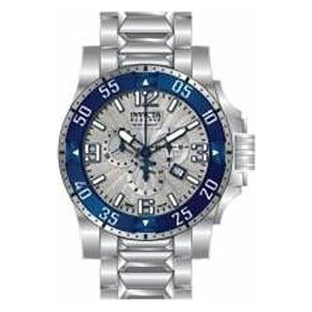 Invicta Men's 10896 Reserve Excursion Silver Tone Textured Dial Blue Bezel Chronograph Stainless Steel Dive Watch