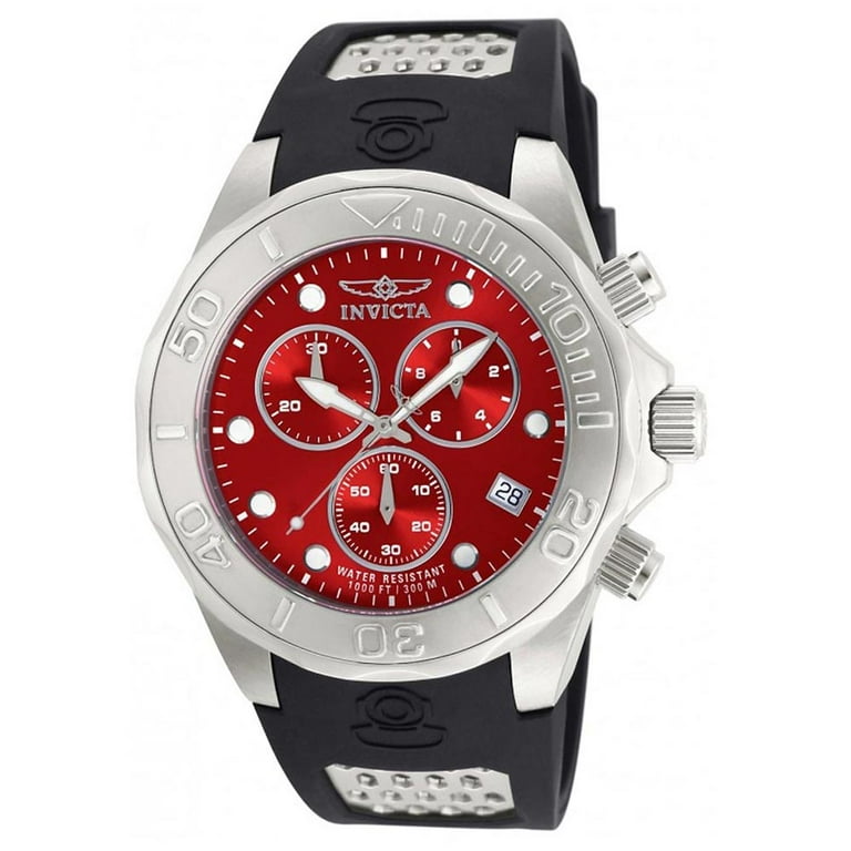 Invicta Men s 11464 Pro Diver Red Dial Chronograph Black Rubber Strap Dive Watch Walmart
