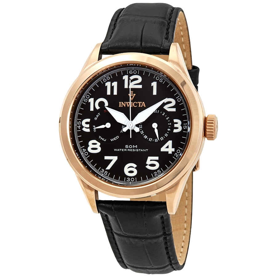Invicta Men's 11742 Vintage Master Calendar Black Dial Black Leather Watch