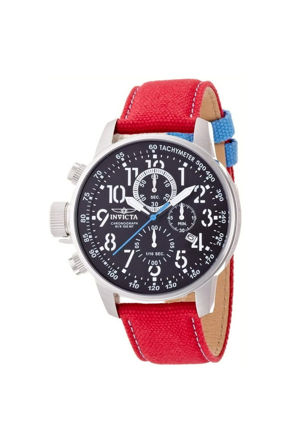 Men's 12070 I-Force Quartz Red Cloth Strap Chronograph Black Dial Watch
