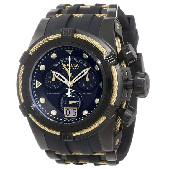 Invicta Men's 12299 Reserve Bolt Zeus Gold Tone Cable Black Dial Rubber Strap Chronograph Dive Watch