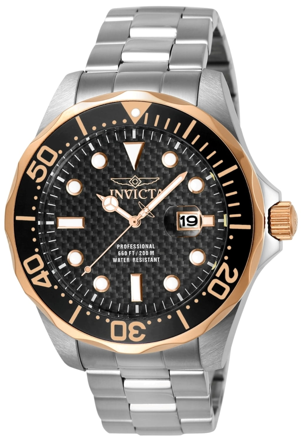 Invicta Men's 12567 Pro Diver Black Carbon Fiber Dial Stainless Steel Watch