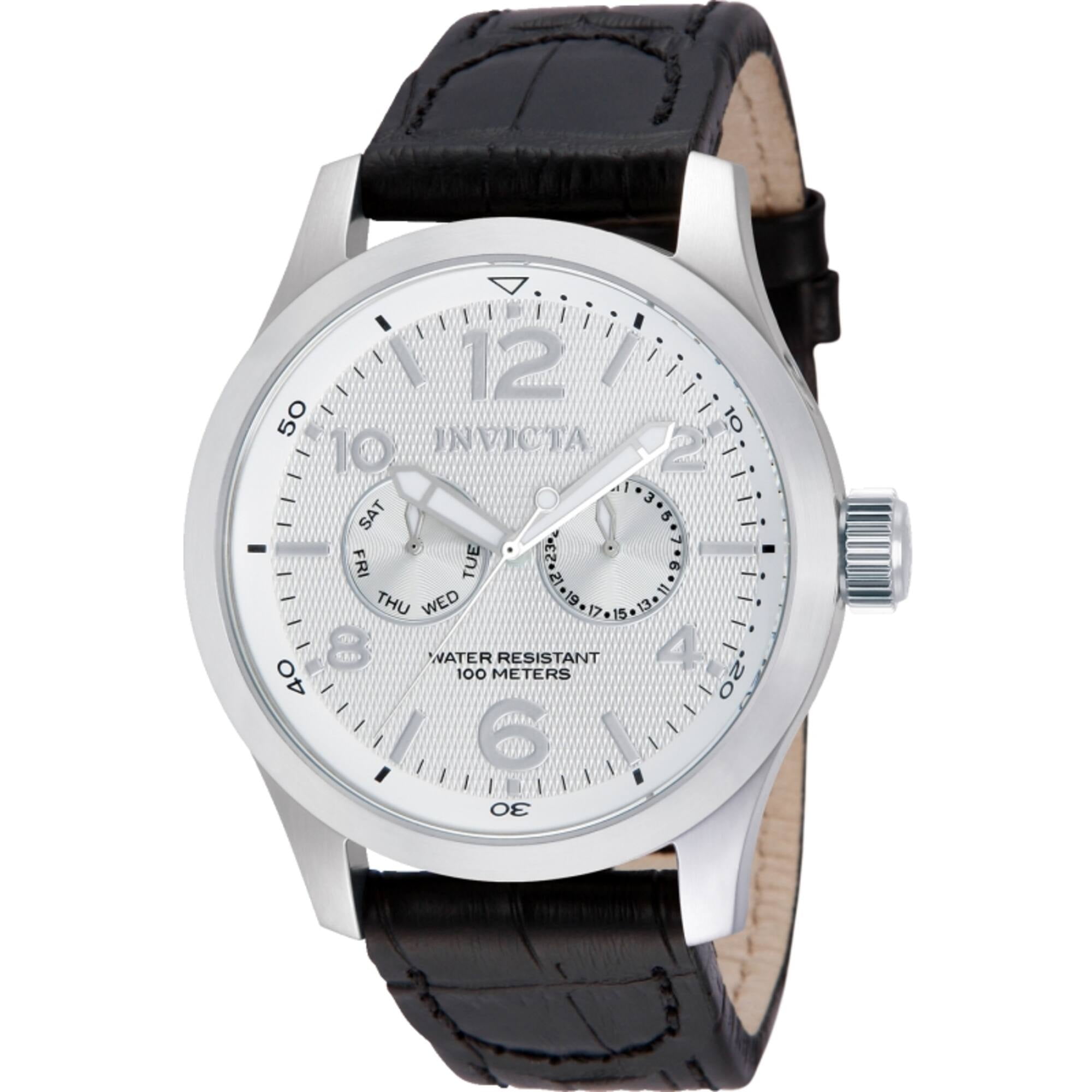 Invicta Men's 13008 I-Force Silver Dial Black Leather Strap Watch