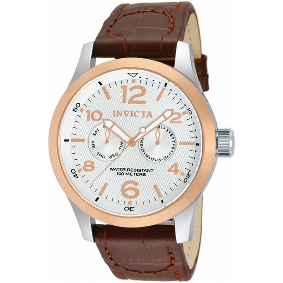 Invicta Men's 13010 I-Force Brown Genuine Leather Silver-Tone Dial Rose-Tone Bezel Watch